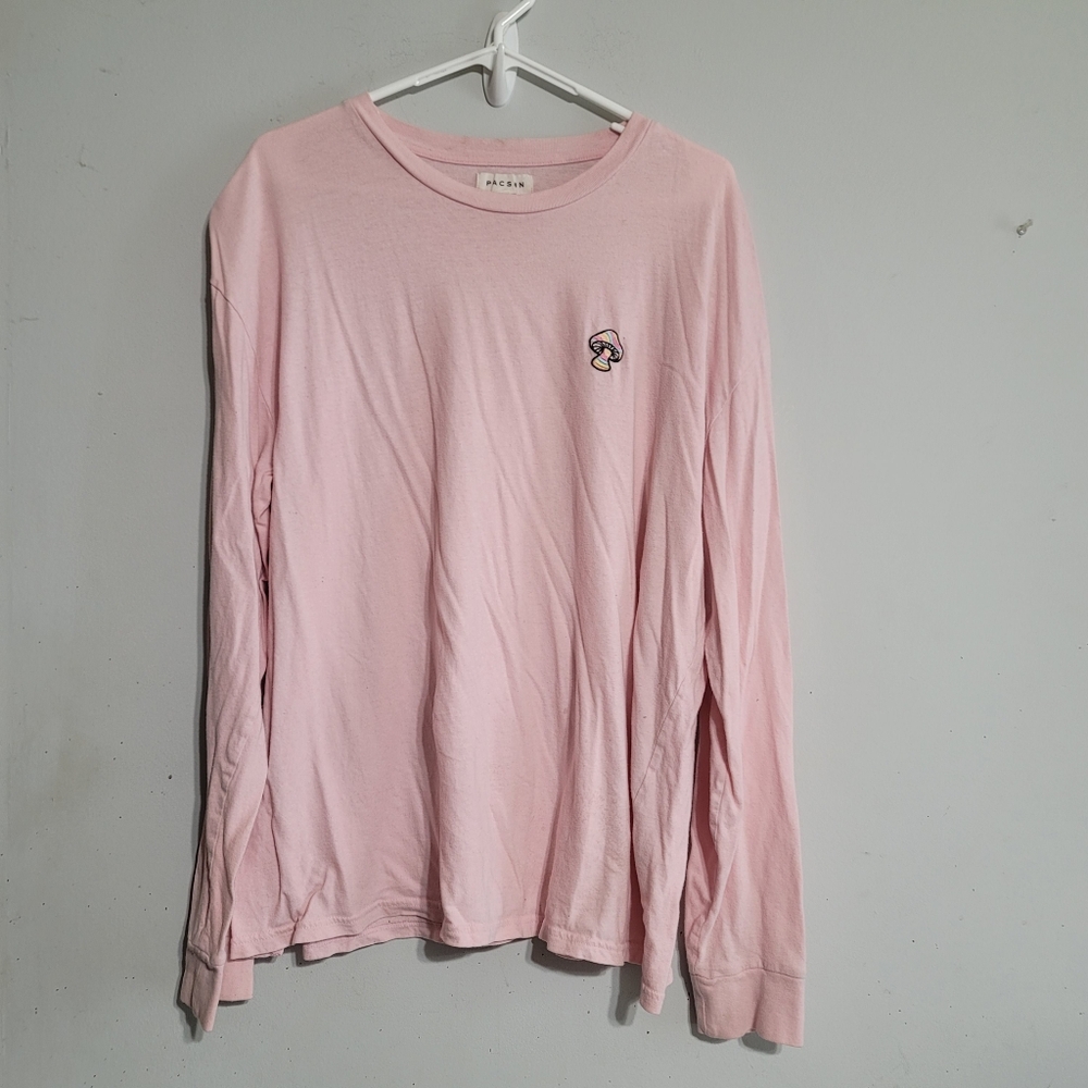 Pacsun Pink Mushroom Shirt Size XL Mens Long Sleeve T-Shirt‎ Patch Extra Large
